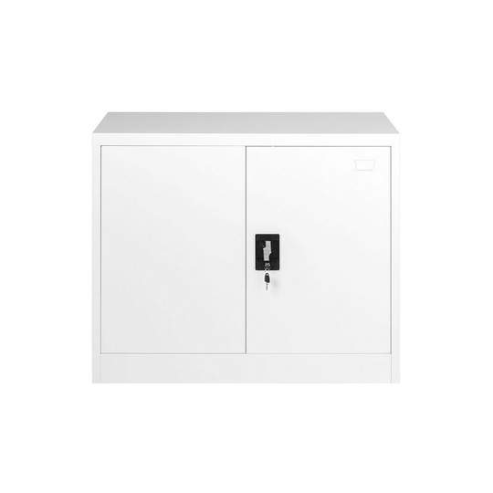 White Stainless Steel Filing cabinet with 1 Shelf - 2 Door Lockable Filing Cabinet - Metal Office Storage Cupboard Organiser - Heavy Duty Metal Unit