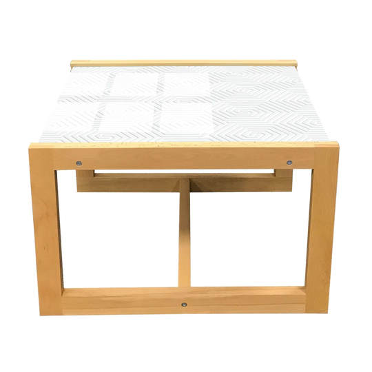 Abstract Coffee Table, Geometric Hexagonal Forms And Inner Connecting Lines Simplistic Design, Acrylic Glass Center Table With Wooden Frame For Office