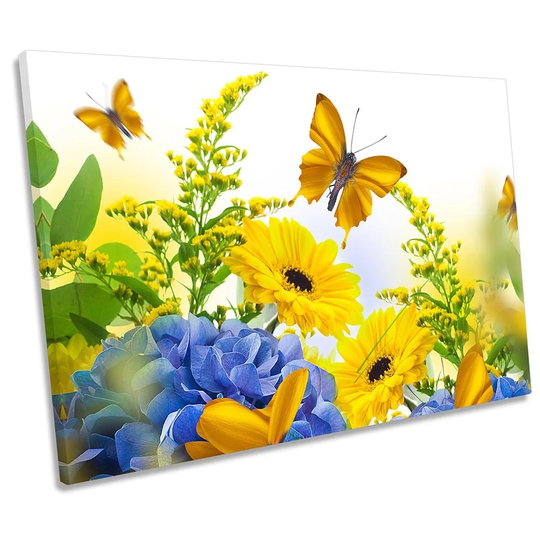 Yellow Butterfly Floral Flower - Wrapped Canvas Painting