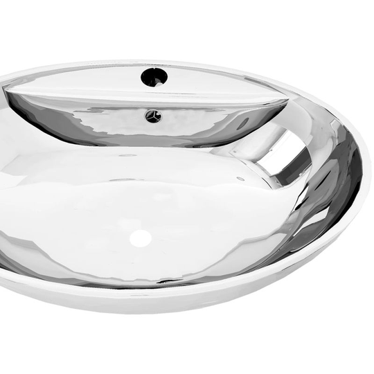 Wash Basin with Overflow 58.5x39x21 cm Ceramic Silver