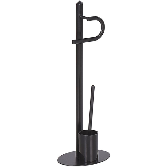 Modern Freestanding Toilet Paper Holder and Brush Stand Steel Black Sarto - Black