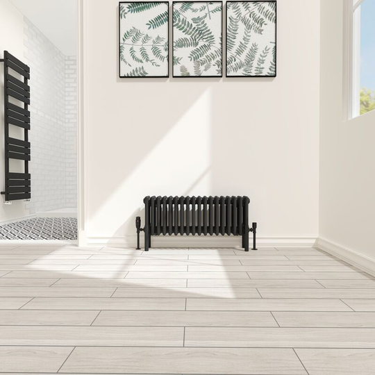 NRG - Traditional 4 Column Radiator Cast Iron Style Heating Rads Horizontal Black 300x830mm