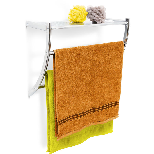 Relaxdays - Wall Towel Holder Chrome, 43 x 56 x 23 cm Towel Rack for Wall-Mounting with 3 Towel Rails and a Bathroom Shelf or Small Coat Rack made of