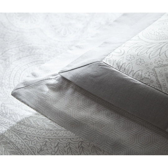 Truesdale Grey Floral Pin Tuck Trim Duvet Cover Set