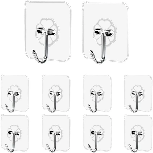 10 non-porous sticky hooks, transparent hooks, strong and seamless sticky hooks, waterproof and oil resistant bathroom