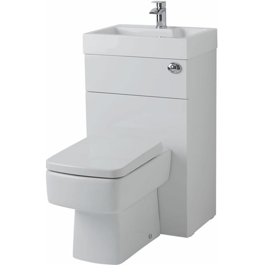 Milano - Lurus - White Modern Square Bathroom Combination Basin Sink and Toilet wc Unit with Back to Wall Pan, Soft Close Seat and Dual Flush Cistern