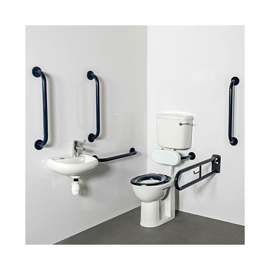 Nymas NymaPRO Low Level Doc M Toilet Pack with Steel Grab Rails and TMV3 Valve - Dark Blue