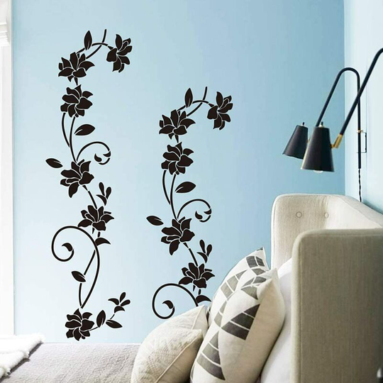 2 Sets Wall Stickers 105*30cm Vine Flower Black pvc Deisgn Wall Sticker for Kids Bedroom Living Room Office Resto Shop Decoration