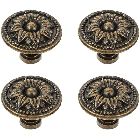 4pcs Single Bronze Round Knobs European Style Handle for Cabinet Furniture (31mm)