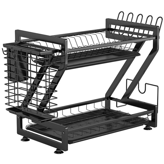 Over The Sink Dish Drying Shelf Rack with Drain Board 2-tier Carbon Steel Dish Drainer Multifunctional Kitchen Utensil Organizer