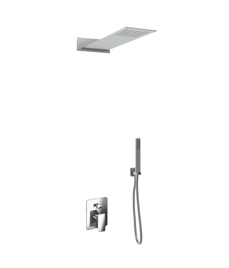 Shower Kit 2 Ways Stainless Steel Slim Shower Head 2,5 Mm + Water Plug + Hose + Rectangular Shower Head 55X23 Cm