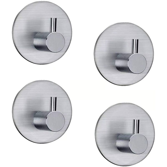 4 Pieces 3M Adhesive Hook, 7kg Max Self Adhesive Stainless Steel Bathroom Wall Hook, Towel Holder with Adhesive Tape, Family and Office Silver