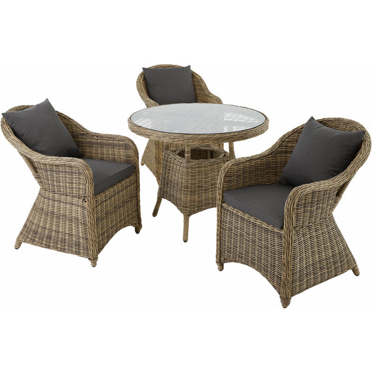 Rattan garden furniture set Zurich with 3 armchairs and table - garden tables and chairs, garden furniture set, outdoor table and chairs - nature