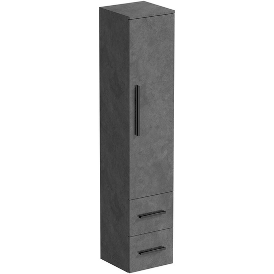 Kemp riven grey wall hung cabinet with black handles 1607 x 326mm - Grey - Orchard