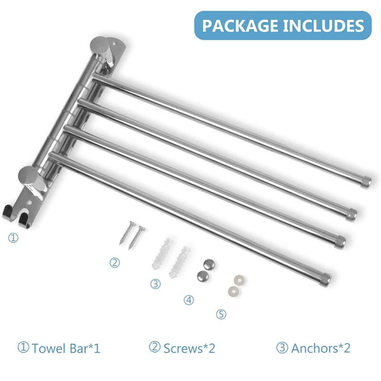 180 ° rotation Towel holder Stainless steel bath towel holder with 4-armed swivel arm towel rail Wall-mounted bathroom towel rails Brushed for ba