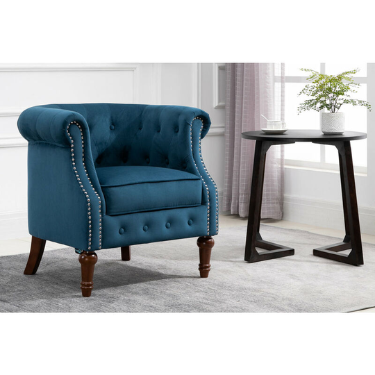 Glamourous Chesterfield Style Freya Blue Fabric Armchair