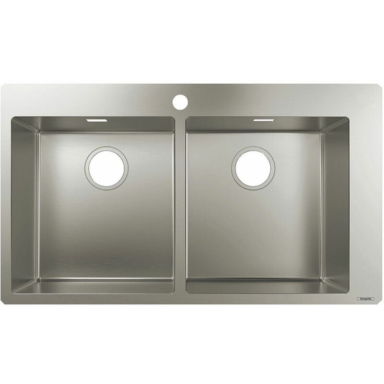 Hansgrohe - Kitchen Sink Double Bowl Stainless Steel Inset Integrated 865x500mm - Silver