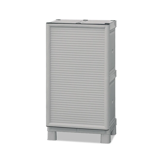 Multi-Purpose Cabinet For Outdoor Or Indoor Use, Low Wardrobe With 1 Door And 1 Shelf In Polypropylene, 100% Made In Italy, 50X39h92 Cm, Light Gray Co