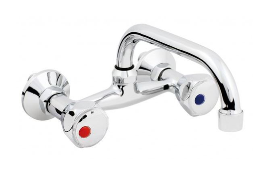Chromed Brass Bathroom Kitchen Basin Wall Mounted Mixer Faucet 20cm C-type Spout