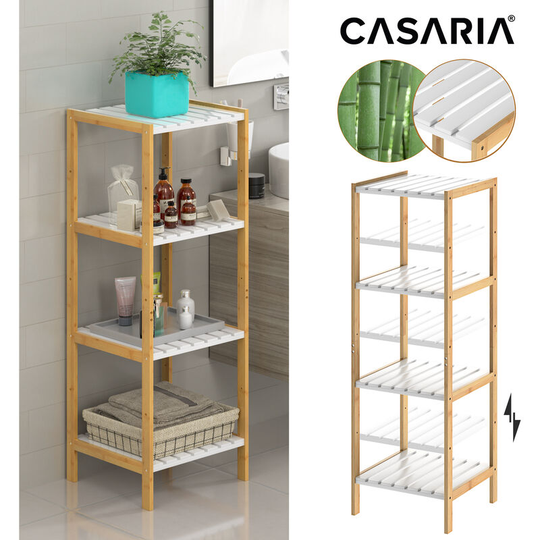 Freestanding Bamboo Bathroom Shelf White 4 tiers
