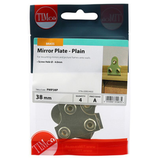Timco - Mirror Plates Plain Electro Brass - 38mm (4 Pack Bag)