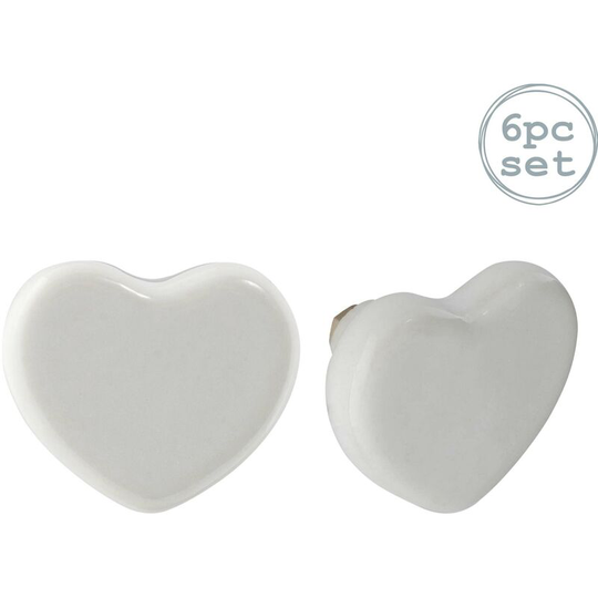 Ceramic Cabinet Knobs - White Heart - Pack of 6 - Nicola Spring