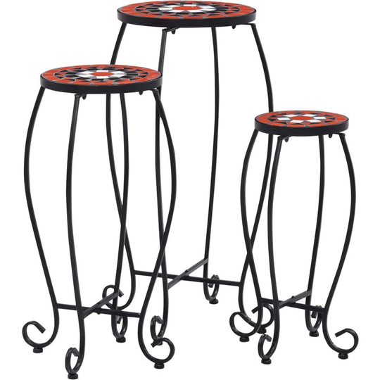 Mosaic Tables 3 pcs Terracotta and White Ceramic