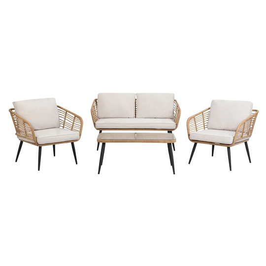 Cleophus Rattan 4 Seater Sofa Set with Cushions