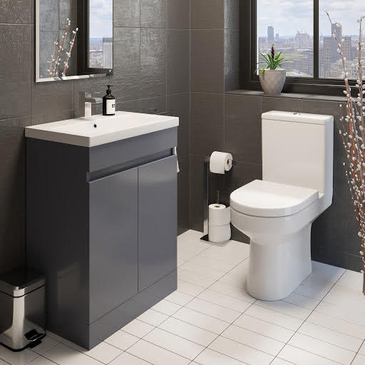 Tivoli Rimless Close Coupled Toilet & Artis Vanity Unit with Doors - 600mm Grey Gloss