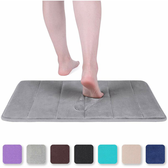 Memory Foam Bath Mat Absorbent Non-Slip Bath Mat Washable Bath Mat - 40 x 60 cm, Gray Soekavia