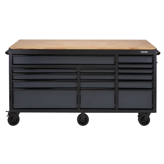 BUNKER® Workbench Roller Tool Cabinet, 15 Drawer, 72", Grey