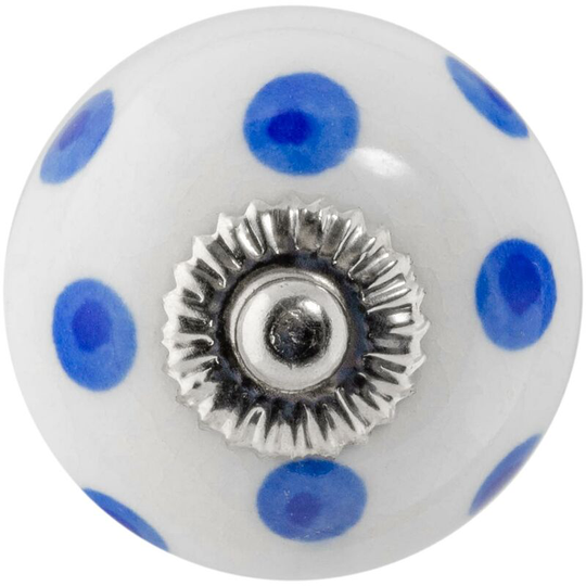Round Ceramic Cabinet Knob - Navy Spot - Nicola Spring