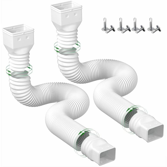 Sunflowergb - 2 Piece Gutter Extension Flexible Drain Extension Hose Connector, with Screws, White