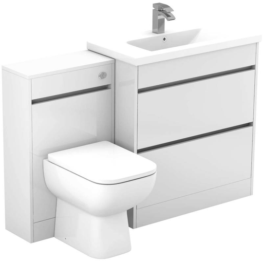 City Gloss White 1300mm 2 Drawer Vanity Unit Toilet Suite - White Gloss
