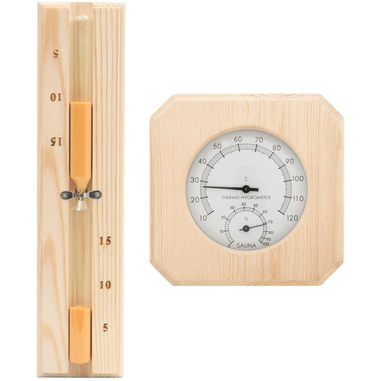 2 in 1 Sauna Hygrothermograph and Sand Timer Set Solid Wood Pine