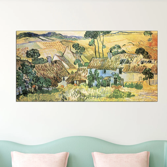 'Thatched Houses in Front of a Hill' by Vincent Van Gogh Painting Print