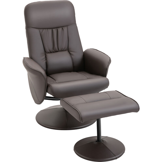 Homcom - pu Leather 2 Pcs Reclining Armchair w/ Ottoman 360° Swivel Brown - Brown