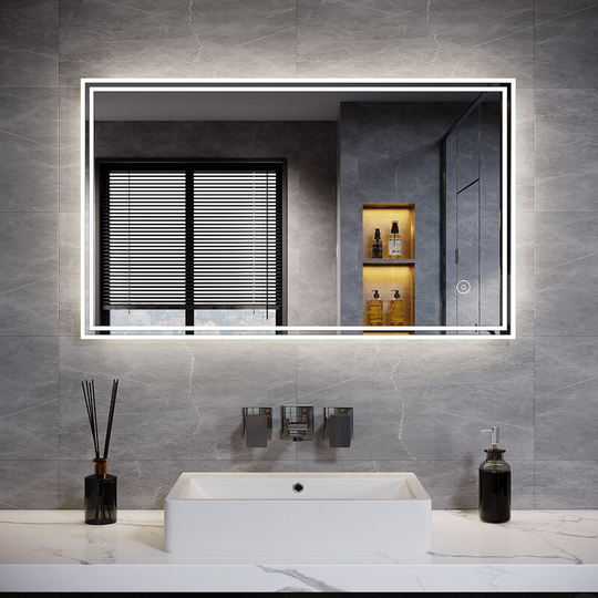 Aluminium Framed Horizontal Vertical Mirror Wall Mounted led Illuminated Bathroom Mirror 1000x600mm with Sensor, Fast Anti-Fog - Elegant