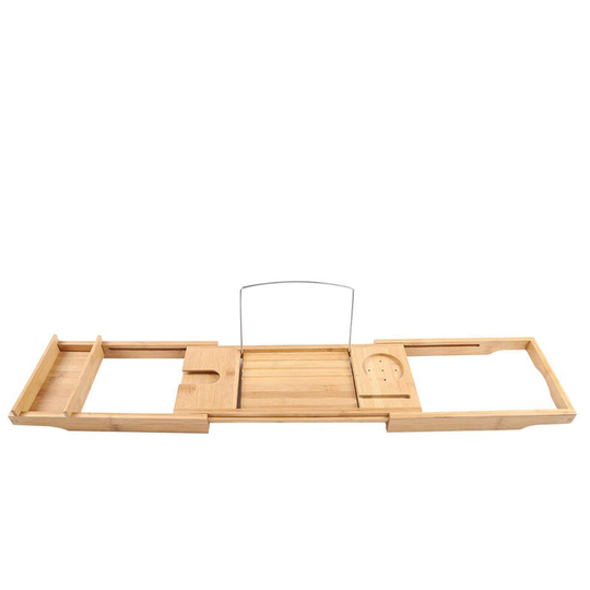 Bamboo Bathtub Caddy Tray with Extending Sides Cellphone Wineglass Holder Accessories Placement