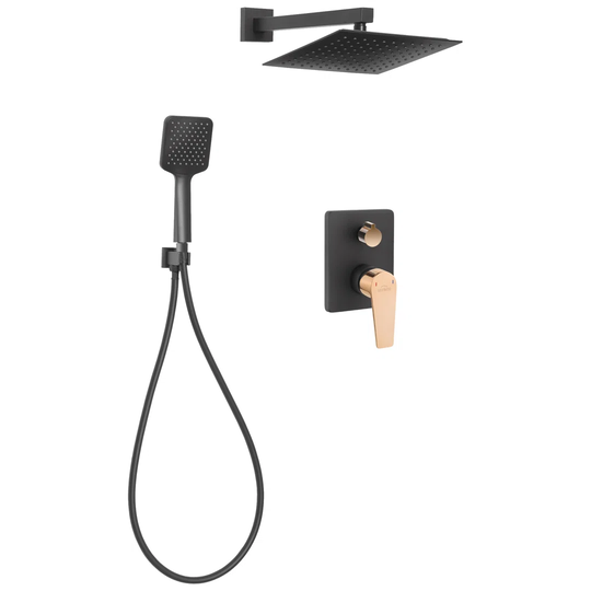 Black/Rose Gold Brass Wall Concealed Shower Mixer Set Rainfall Handshower