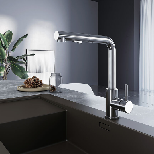 Meykoers Kitchen Faucet Pull Out with 2 Spray Modes 360° Rotatable Chrome Kitchen Sink Taps Adjustable Hot and Cold Water