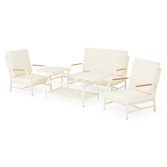 Set 2 Armchairs, Sofa and Table Eivissa White/White