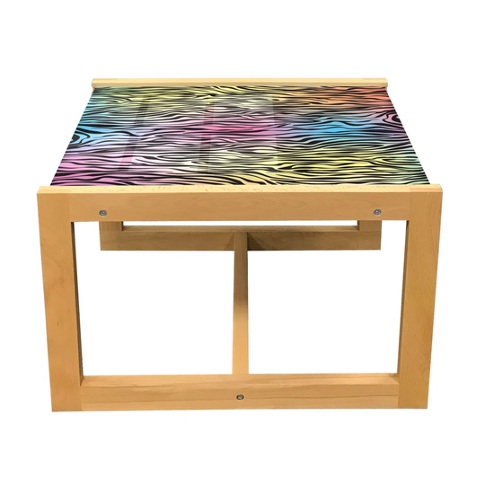 Zebra Print Coffee Table, Colorful Zebra Pattern Animal Wilderness Themed Art Print, Acrylic Glass Center Table With Wooden Frame For Offices Dorms Ye