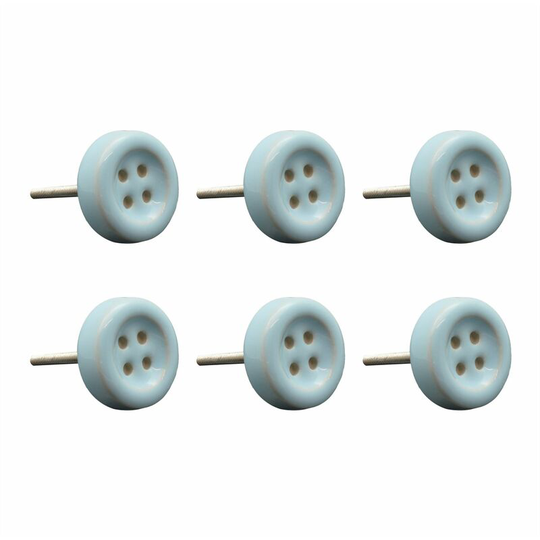 Ceramic Cabinet Knobs - Blue Button - Pack of 6 - Nicola Spring