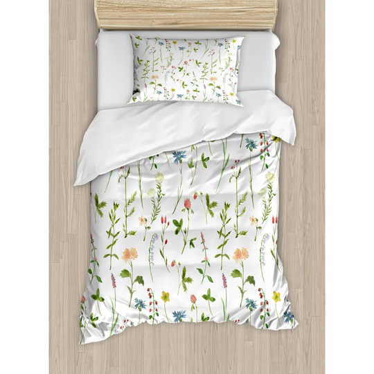 Lavinia White/Green Microfibre 350 TC Traditional Duvet Cover Set