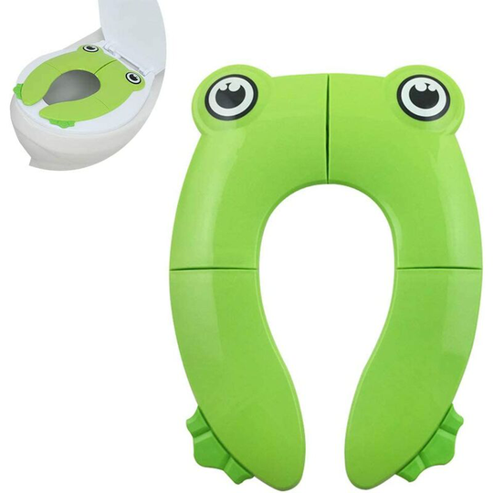 Reducer wc Foldable Travel Children's Toilet Seat For Baby Comfort pp Equipment With 4 Silicone Non-Slip Skates and 1 Transport Bag - Green