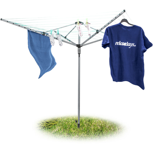 Relaxdays - Foldable Clothes Drying Rack Clothes Line With Ground Spike 49 m Clothesline with 4 Sides Extra Robust