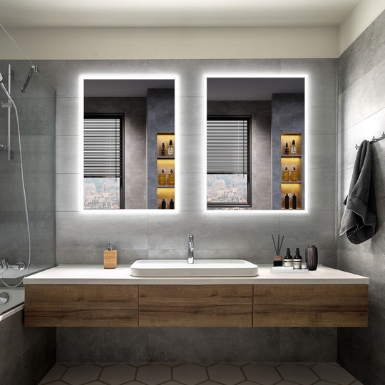 Bathroom led Mirror Modern Wall Mounted Rectangular Bathroom Mirror 700x500mm + 800x600mm Both with Demister Pad Shaver Socket - Elegant