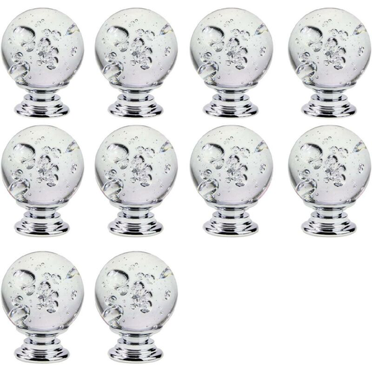 Perlerare - 10 pcs Clear Crystal Glass Drawer Handles with Bubble Ball - Cabinet Door Handles, White