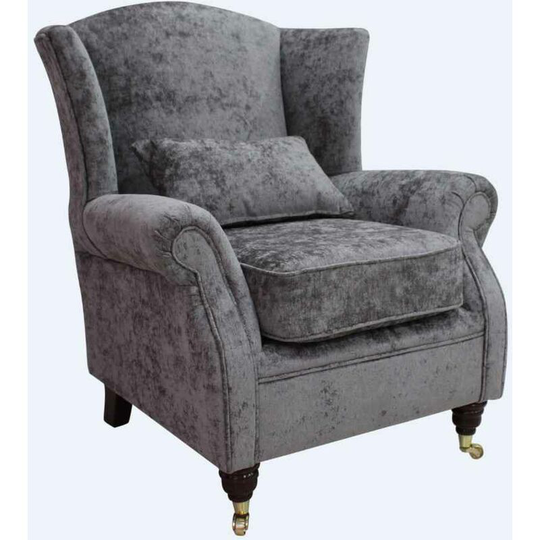 Wing Chair Fireside High Back Armchair Nuovo Ash Grey Fabric